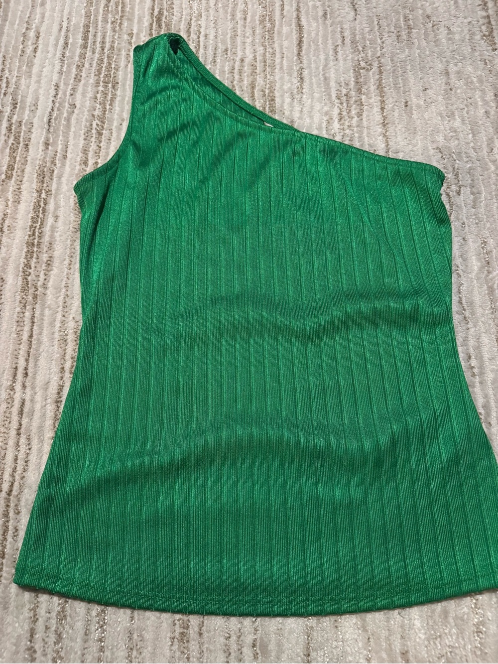 One-Shoulder Ribbed Knit Dress in Green